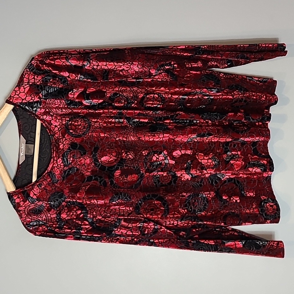 Velvet Floral Top Y2K Whimsigoth‎ Red Black Mall Goth Size Large Comfy